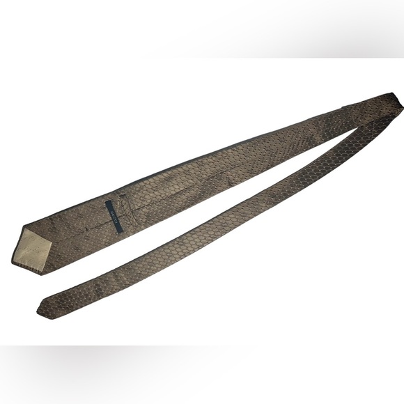 GUCCI Brown Gold Ring Geometric Oval Op Art Design Men's Silk Neck Tie - Picture 6 of 7